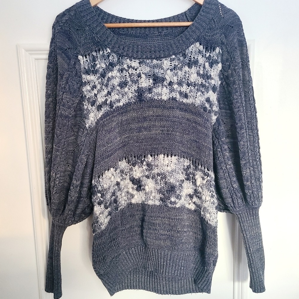Artka Blue Striped Balloon Sleeve Sweater Womens Small